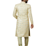 Regal Lemon-Yellow Thread Embroidered Sherwani | Father Son Combo | Perfect Groom Wear Achkan